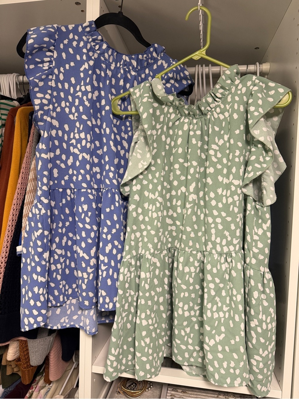entro Ruffled Cap Sleeve Blouse in Mint Green and Periwinkle Blue